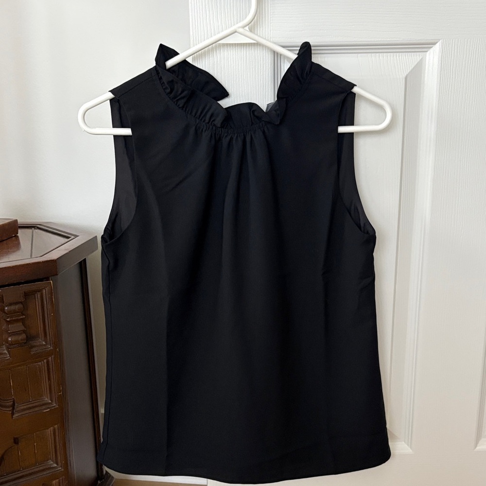 J. Crew Black Ruffle Neck Blouse